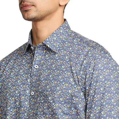 Men Blue Tailored Fit Print Cotton Full Sleeve Shirts