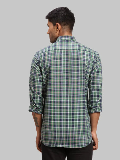 Men Green Tailored Fit Checks Cotton Full Sleeve Shirts