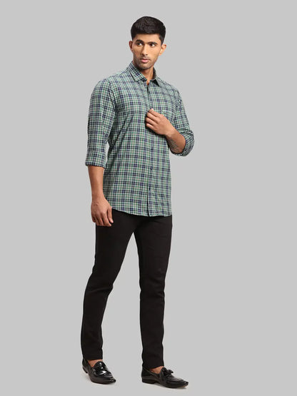 Men Green Tailored Fit Checks Cotton Full Sleeve Shirts