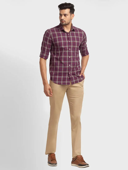 Colorplus Men Purple Checks Tailored Fit Cotton Casual Shirt