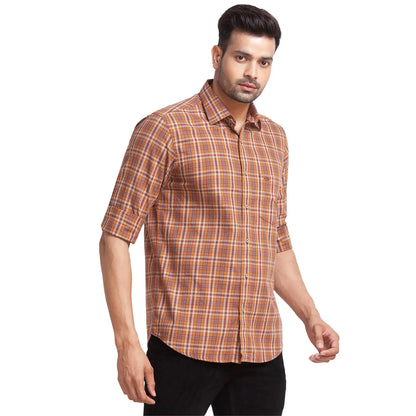 Men Maroon Tailored Fit Checks Cotton Full Sleeve Shirts
