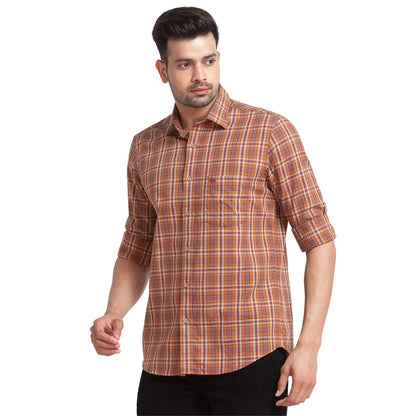 Men Maroon Tailored Fit Checks Cotton Full Sleeve Shirts