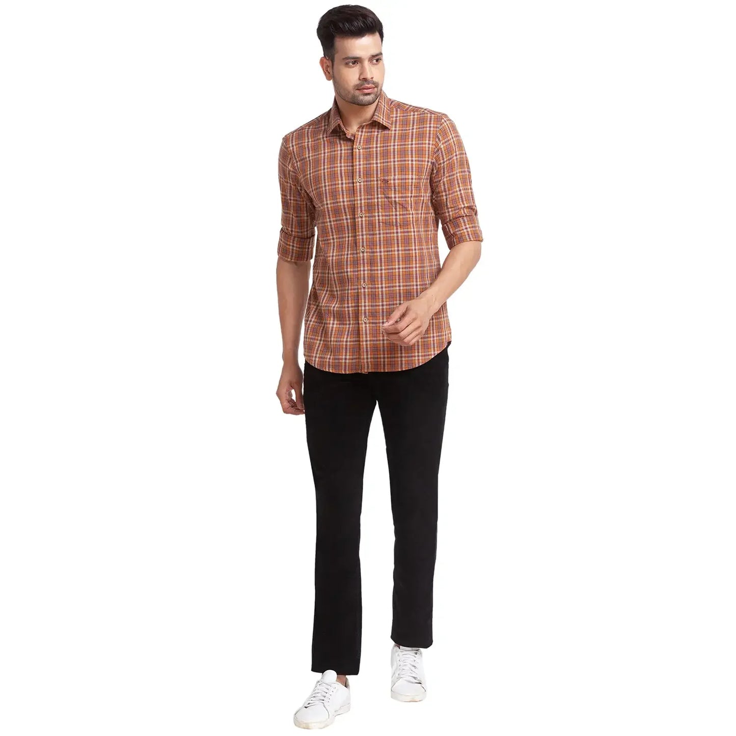 Men Maroon Tailored Fit Checks Cotton Full Sleeve Shirts