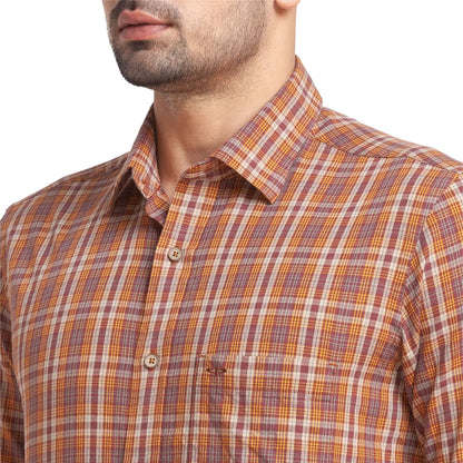 Men Maroon Tailored Fit Checks Cotton Full Sleeve Shirts