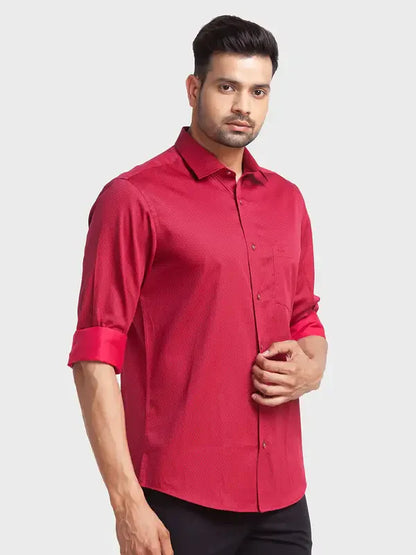 Men Red Tailored Fit Print Cotton Full Sleeve Shirts