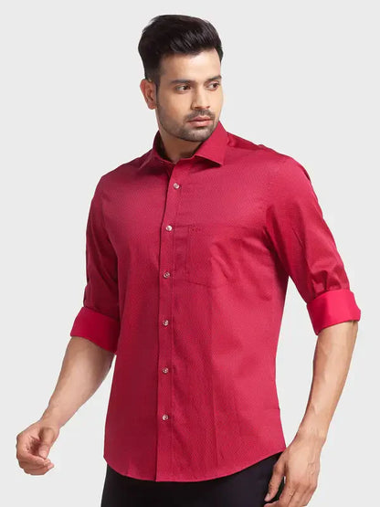 Men Red Tailored Fit Print Cotton Full Sleeve Shirts