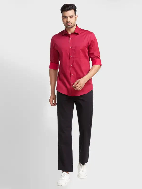 Men Red Tailored Fit Print Cotton Full Sleeve Shirts