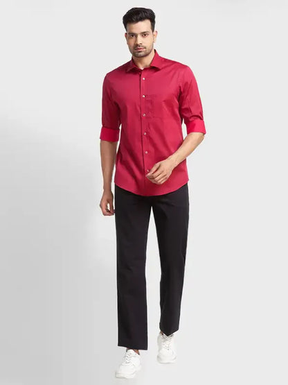Men Red Tailored Fit Print Cotton Full Sleeve Shirts