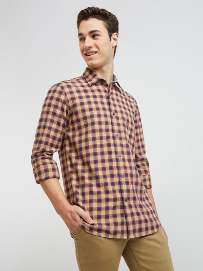 Men Yellow Tailored Fit Checks Cotton Full Sleeve Shirts