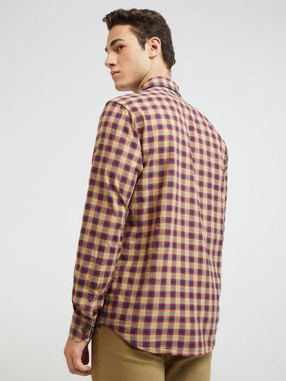 Men Yellow Tailored Fit Checks Cotton Full Sleeve Shirts