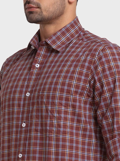 Men Brown Tailored Fit Checks Cotton Full Sleeve Shirts