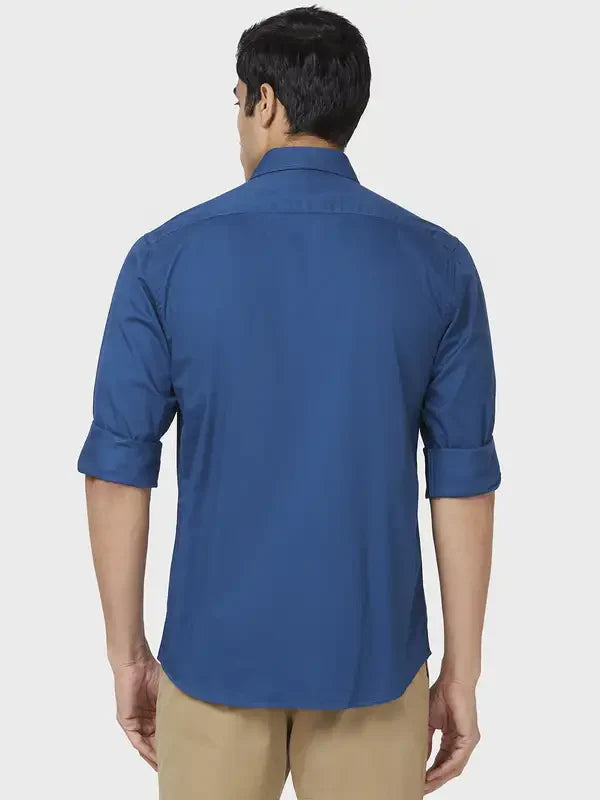 Men Petrol Tailored Fit Solid Cotton Full Sleeve Shirts