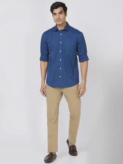 Men Petrol Tailored Fit Solid Cotton Full Sleeve Shirts