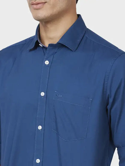 Men Petrol Tailored Fit Solid Cotton Full Sleeve Shirts