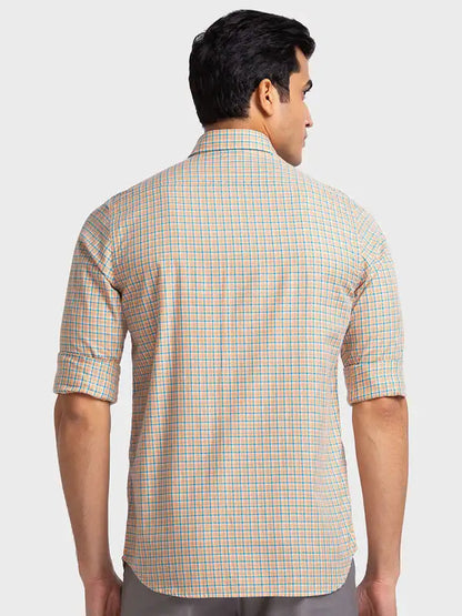 Men Orange Tailored Fit Checks Cotton Full Sleeve Shirts