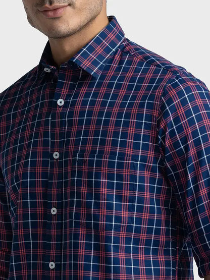 Men Blue Tailored Fit Checks Cotton Full Sleeve Shirts
