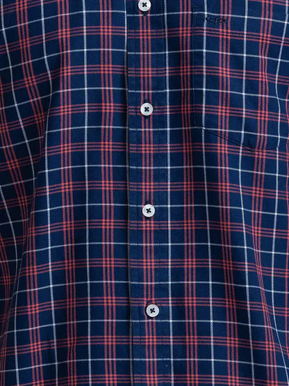Men Blue Tailored Fit Checks Cotton Full Sleeve Shirts
