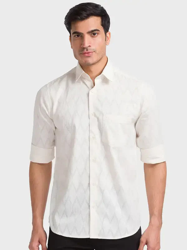 Colorplus Men Brown Solid Tailored Fit Cotton Casual Shirt