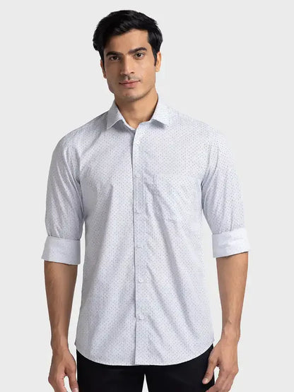 Men White Tailored Fit Print Cotton Full Sleeve Shirts