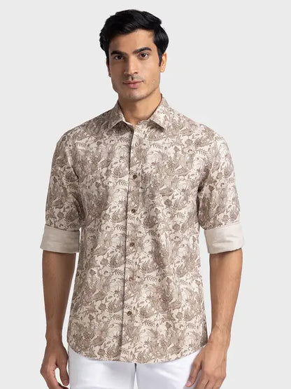 Colorplus Men Brown Printed Tailored Fit Cotton Casual Shirt