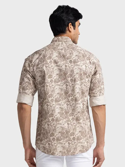Colorplus Men Brown Printed Tailored Fit Cotton Casual Shirt
