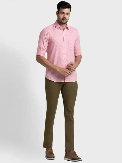 Colorplus Men Pink Printed Tailored Fit Cotton Casual Shirt
