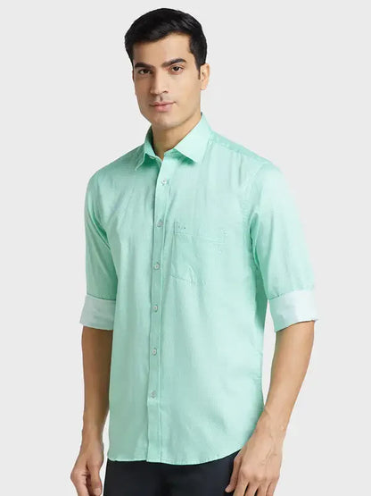 Men Green Tailored Fit Print Cotton Full Sleeve Shirts