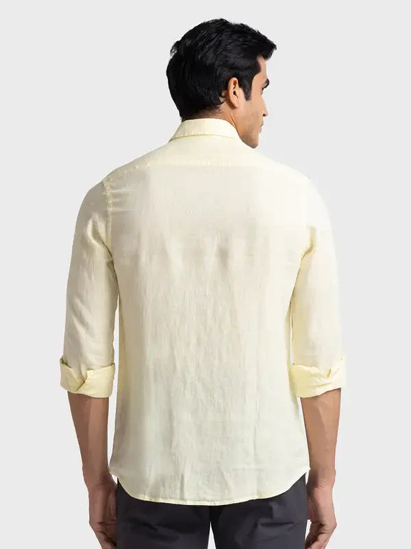 Colorplus Men Yellow Tailored Fit Yarn Dyed Linen Casual Shirt