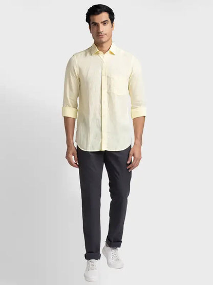 Colorplus Men Yellow Tailored Fit Yarn Dyed Linen Casual Shirt