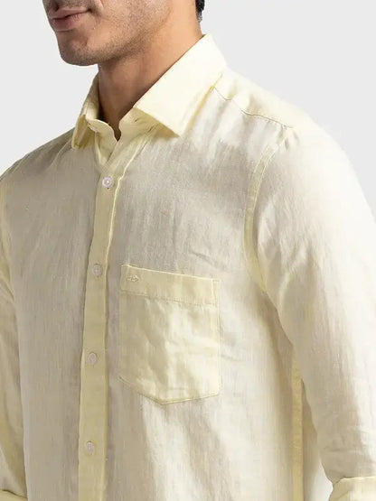Colorplus Men Yellow Tailored Fit Yarn Dyed Linen Casual Shirt