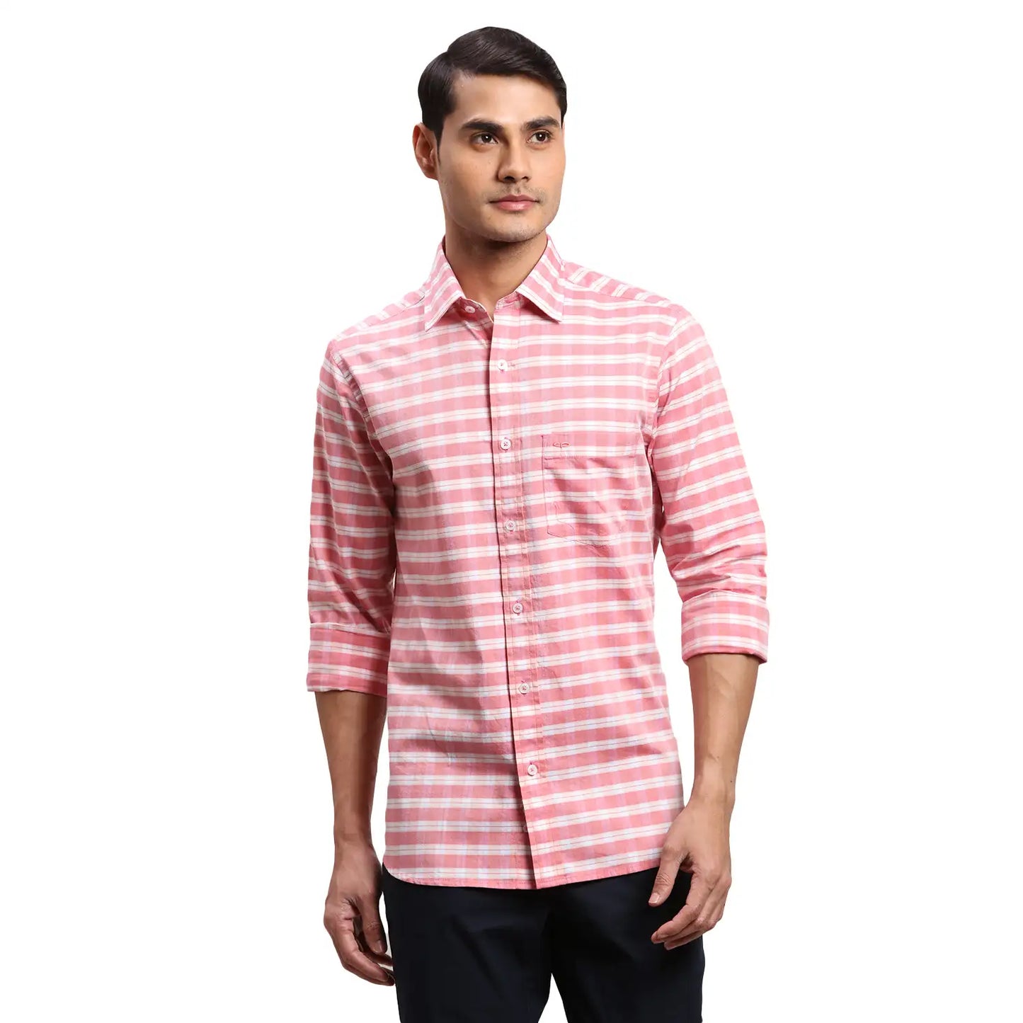 Men Red Regular Fit Checks Cotton Full Sleeves Shirts