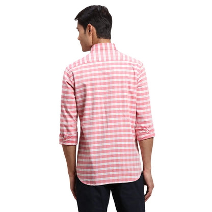 Men Red Regular Fit Checks Cotton Full Sleeves Shirts