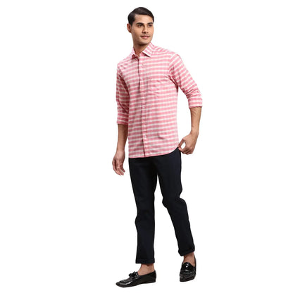 Men Red Regular Fit Checks Cotton Full Sleeves Shirts