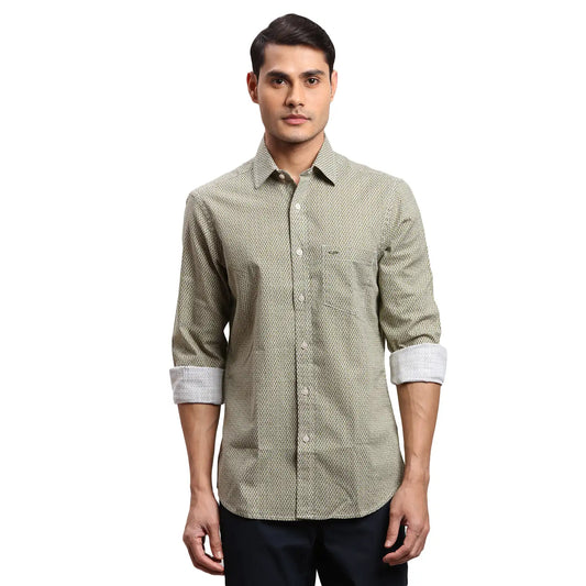 Men Green Regular Fit Print Cotton Full Sleeves Shirts