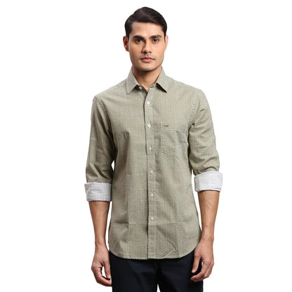 Men Green Regular Fit Print Cotton Full Sleeves Shirts