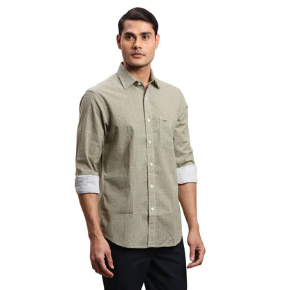 Men Green Regular Fit Print Cotton Full Sleeves Shirts
