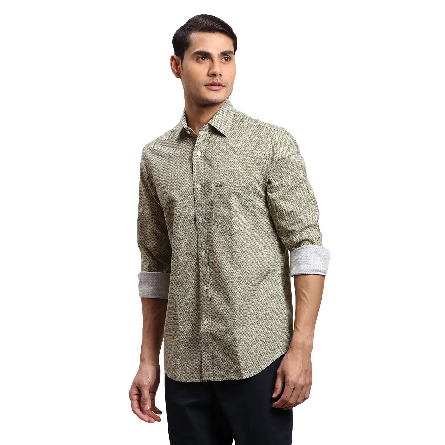 Men Green Regular Fit Print Cotton Full Sleeves Shirts