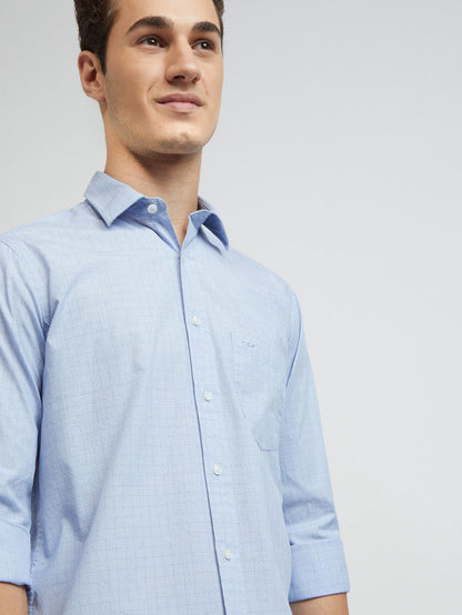 Men Blue Regular Fit Solid Piece Dyed Cotton Full Sleeves Shirts