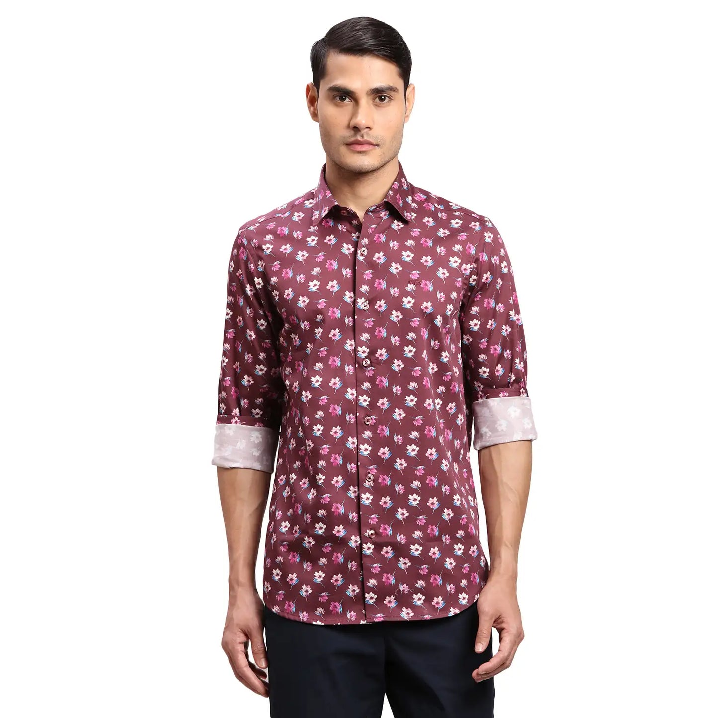 Men Maroon Regular Fit Print  Cotton Full Sleeve  Shirts