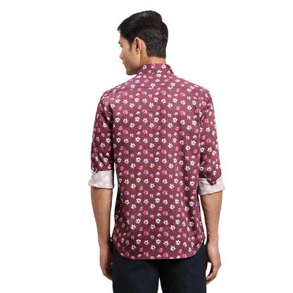 Men Maroon Regular Fit Print  Cotton Full Sleeve  Shirts
