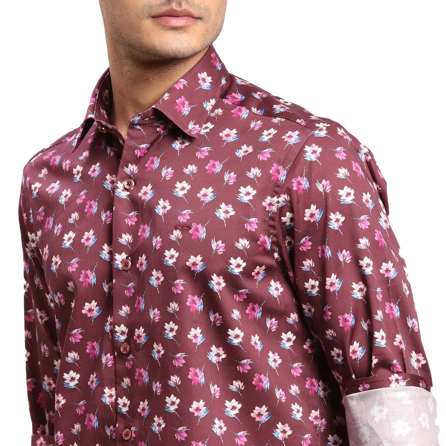 Men Maroon Regular Fit Print  Cotton Full Sleeve  Shirts