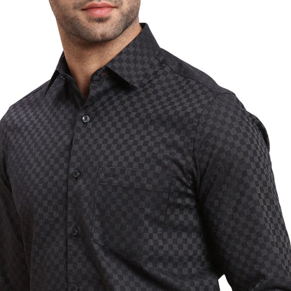 Men Black Regular Fit Dobby Cotton Full Sleeves Shirts