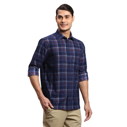 Men Blue Regular Fit Checks Cotton Full Sleeves Shirts