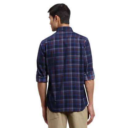 Men Blue Regular Fit Checks Cotton Full Sleeves Shirts