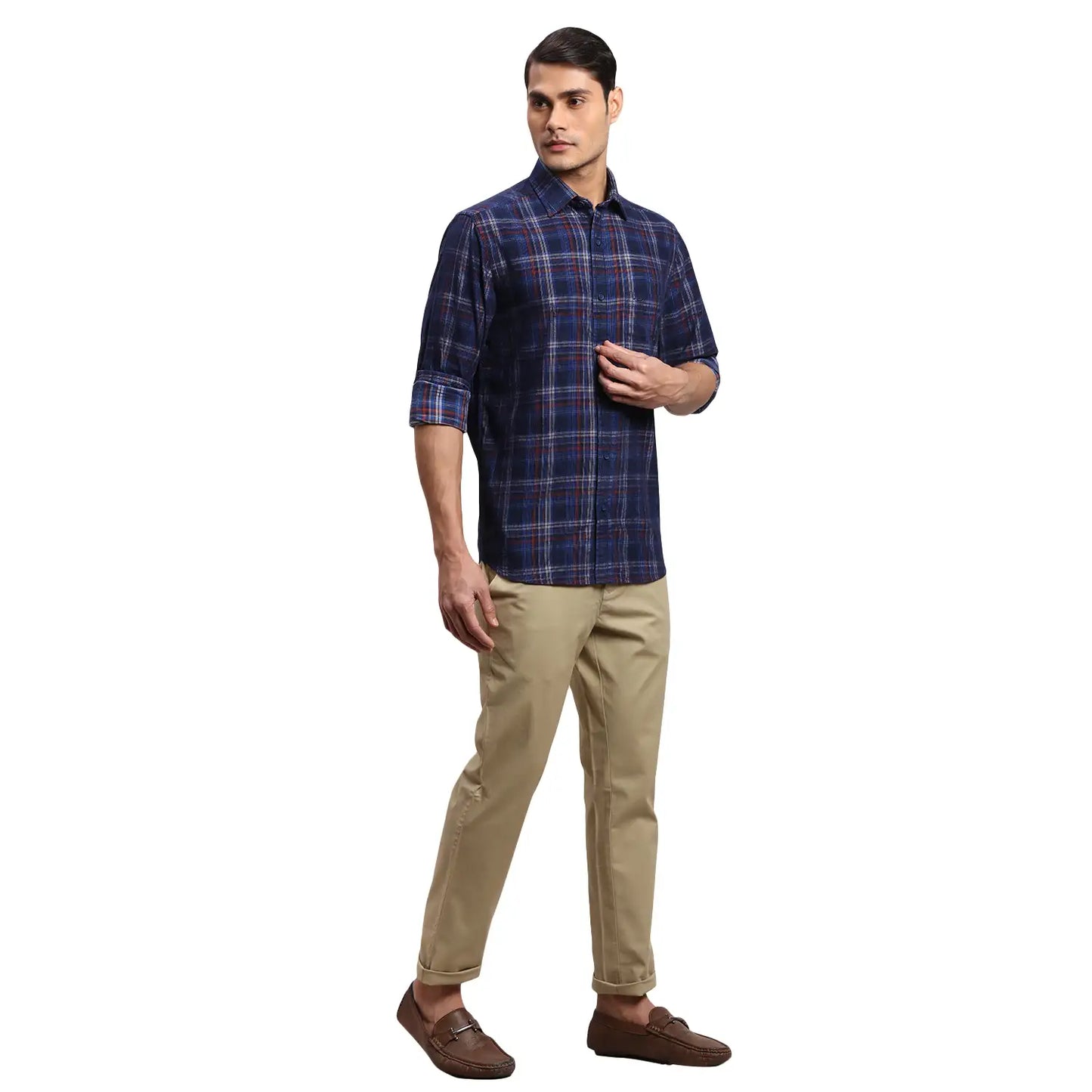 Men Blue Regular Fit Checks Cotton Full Sleeves Shirts