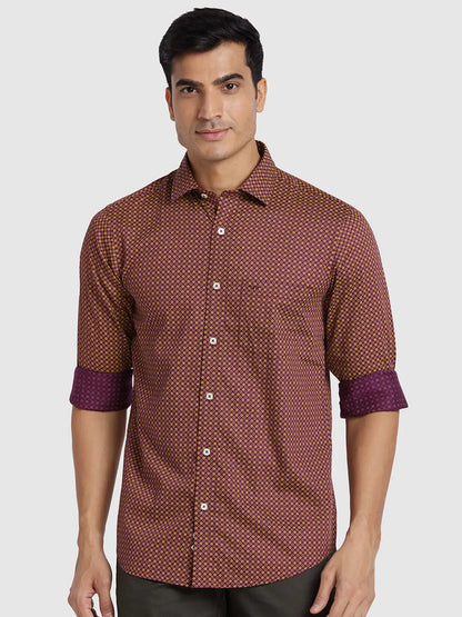 Men Maroon Regular Fit Print Cotton Full Sleeve Shirts
