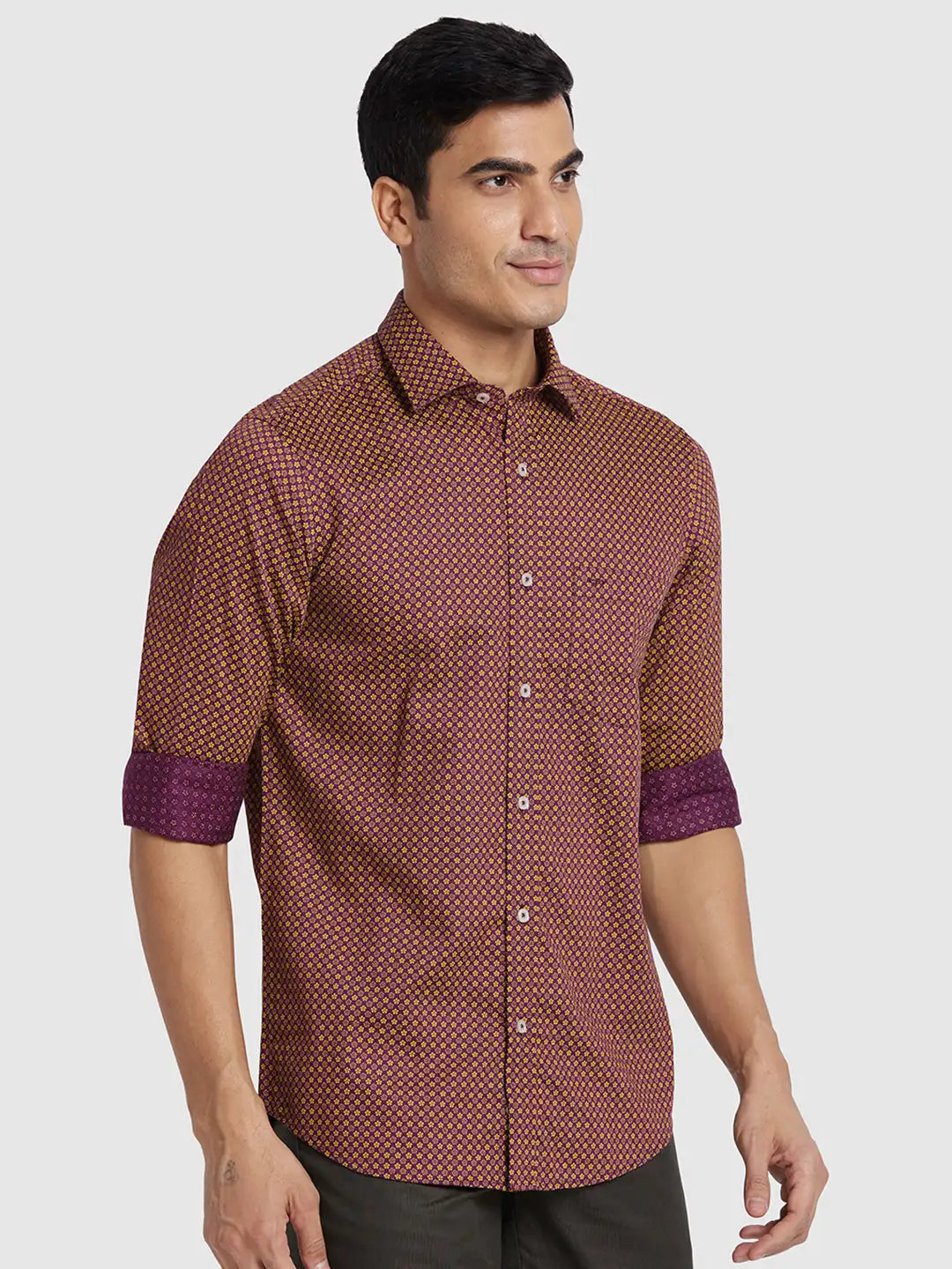 Men Maroon Regular Fit Print Cotton Full Sleeve Shirts