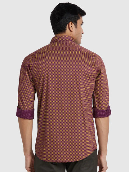 Men Maroon Regular Fit Print Cotton Full Sleeve Shirts