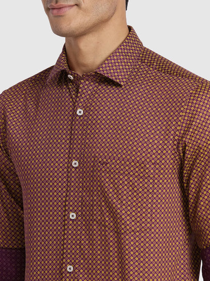Men Maroon Regular Fit Print Cotton Full Sleeve Shirts