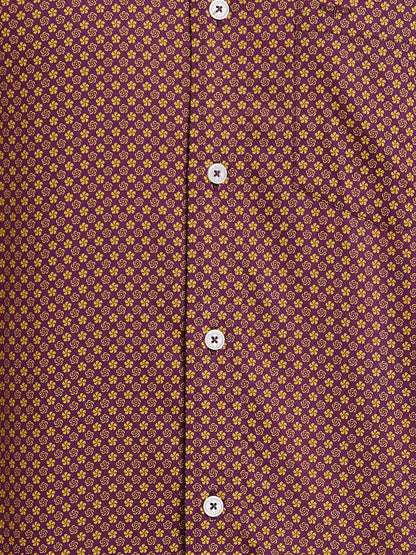 Men Maroon Regular Fit Print Cotton Full Sleeve Shirts